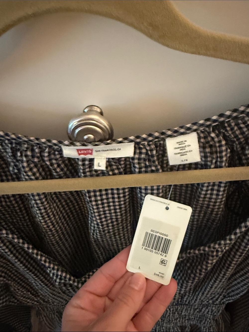 Levi's Black & White Gingham Smocked A-Line Skirt